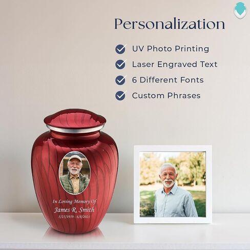 Geturns احتضان جرات حرق جثث الصورة الصغيرة للرماد البشري I Pearl Candy Red Photo Urn للرجال والنساء أنا 44 رطلاً in Kuwait