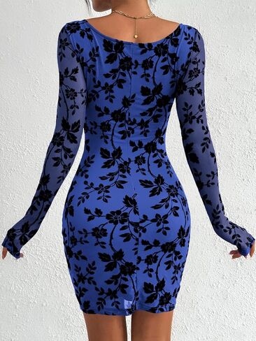 Prettygarden نساء 2025 Fall Bodycon Mini Dresses Long Sleeve Mesh Slim Floral Wedding Guest Cocktail Press in Kuwait