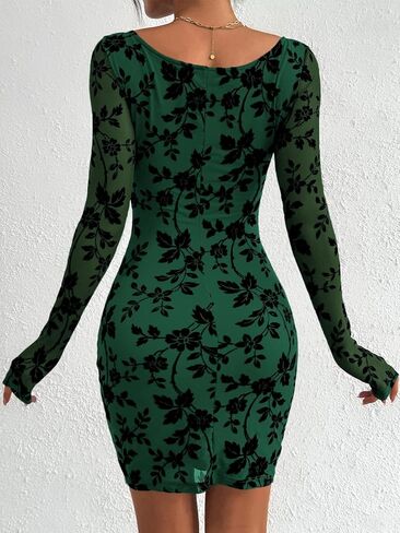 Prettygarden نساء 2025 Fall Bodycon Mini Dresses Long Sleeve Mesh Slim Floral Wedding Guest Cocktail Press in Saudi Arabia