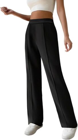 Women's Straight Leg Pants Strech Business Casual Pants High Waisted Work Dress Office Trousers with Pockets in Saudi Arabia