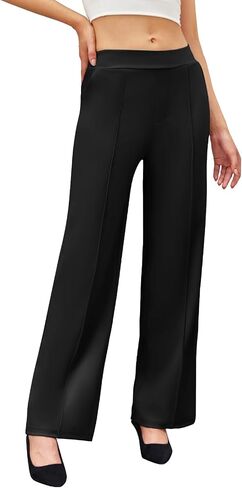Women's Straight Leg Pants Strech Business Casual Pants High Waisted Work Dress Office Trousers with Pockets in Saudi Arabia