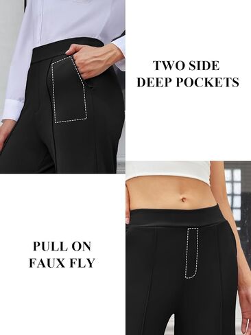 Women's Straight Leg Pants Strech Business Casual Pants High Waisted Work Dress Office Trousers with Pockets in Saudi Arabia