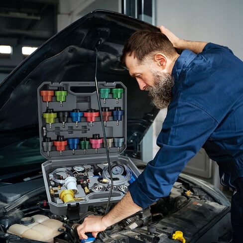 28PCS Coolant Pressure Tester & Vacuum Refill Kit,Radiator Pump Pressure Tester Kit for Automotive Cooling System Water Tank Leakage Detection in Kuwait