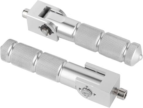 Aluminum Motorcycle Foot Pegs, 90 Degree Folding Support Rod 2Pcs Universal 8MM Pedals, with Rebound Front and Fixed Rear, for (Silver) in Saudi Arabia