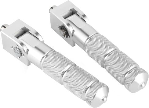 Aluminum Motorcycle Foot Pegs, 90 Degree Folding Support Rod 2Pcs Universal 8MM Pedals, with Rebound Front and Fixed Rear, for (Silver) in Saudi Arabia