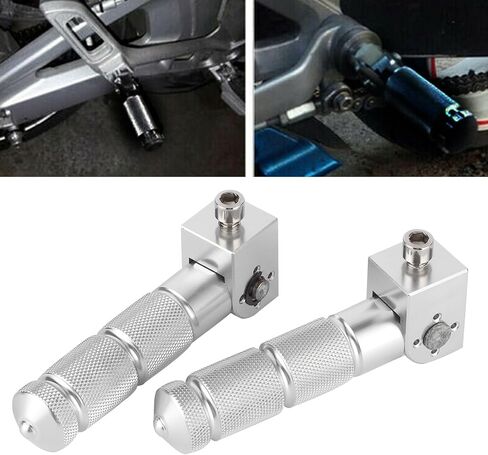 Aluminum Motorcycle Foot Pegs, 90 Degree Folding Support Rod 2Pcs Universal 8MM Pedals, with Rebound Front and Fixed Rear, for (Silver) in Saudi Arabia