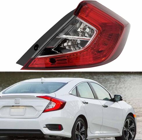 سيدان فقط سائق الجانب الأيسر من ضوء الذيل WO/لمبة متوافقة مع 2016-2021 Honda Civic Brake Brake Lamp Clear & Red Lens Halogen Presaction (Side Driver) in Kuwait