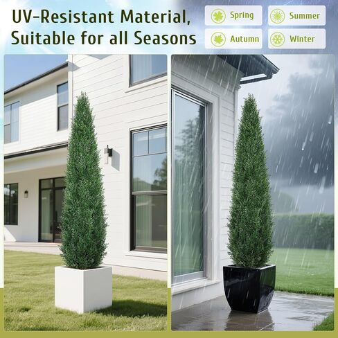 5FT Artificial Plants Outdoor, UV Resistant Cedar Topiary Trees, Potted Artificial Outdoor Trees & Shrubs, Front Porch Decor Fake Plants for Entryway, Balcony, Yard, Reception (Set of 2) in Kuwait