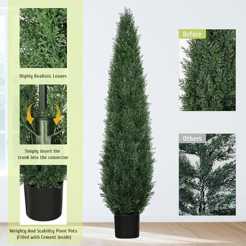 5FT Artificial Plants Outdoor, UV Resistant Cedar Topiary Trees, Potted Artificial Outdoor Trees & Shrubs, Front Porch Decor Fake Plants for Entryway, Balcony, Yard, Reception (Set of 2) in Kuwait
