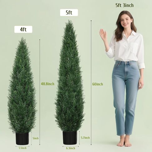5FT Artificial Plants Outdoor, UV Resistant Cedar Topiary Trees, Potted Artificial Outdoor Trees & Shrubs, Front Porch Decor Fake Plants for Entryway, Balcony, Yard, Reception (Set of 2) in Kuwait