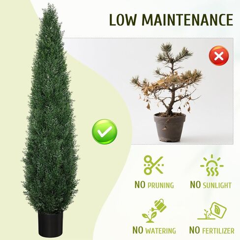 5FT Artificial Plants Outdoor, UV Resistant Cedar Topiary Trees, Potted Artificial Outdoor Trees & Shrubs, Front Porch Decor Fake Plants for Entryway, Balcony, Yard, Reception (Set of 2) in Kuwait