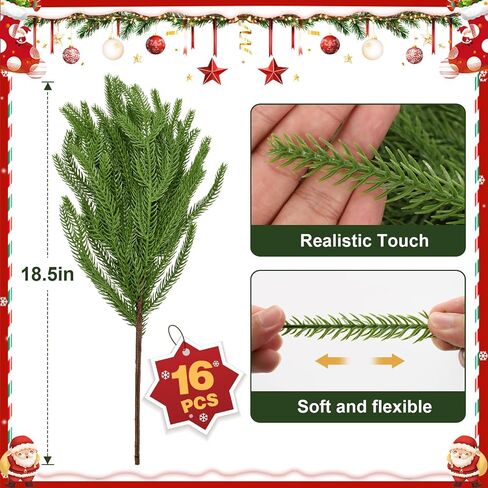 8PCS 18.5 inches Christmas Norfolk Pine Branches, Artificial Norfolk Pine Branches Faux Greenery Pine Stem, Norfolk Pine Picks for Garland Wreath Xmas and Home Garden Decor in Kuwait