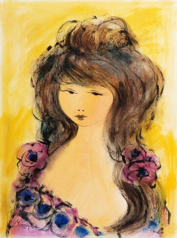 Roger Etienne, Portrait of Girl 83 Gouache On Paper, signed lower left in Saudi Arabia