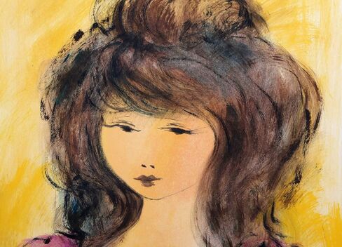 Roger Etienne, Portrait of Girl 83 Gouache On Paper, signed lower left in Saudi Arabia