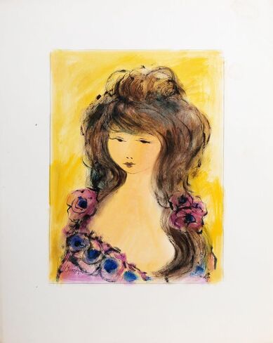 Roger Etienne, Portrait of Girl 83 Gouache On Paper, signed lower left in Saudi Arabia