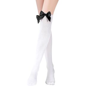 Women's Cotton Opaque Knee High Socks 1 Pair Smooth Edge Bow Socks Cute Soft Knee Uniform Dress Sock with Bow Decorations for Women Daily Lolita Gothic - White with Black Bows in Saudi Arabia