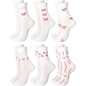 6 Pairs Coquette Pink Bow Ruffled Ankle Socks for Women Cute Breathable Thin Cool Frilly Socks in Kuwait