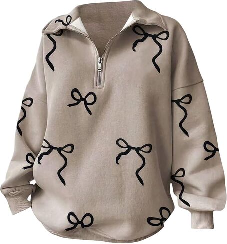 Women's Bowknot Quarter Zip Pullover Sweatshirts Graphic Long Sweve switshirs in Saudi Arabia