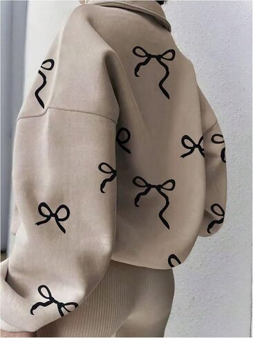 Women's Bowknot Quarter Zip Pullover Sweatshirts Graphic Long Sweve switshirs in Saudi Arabia