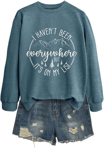 Camping Sweatshirts Women I Haven't Been Everywhere but It's on My List Graphic Shirt Long Sleeve Pullover Tops in Saudi Arabia
