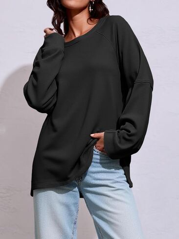Fisoew Womens swegensher swershirt ascal Crewneck Long Sleeve Fall Pullover Tops قمصان تجريب فضفاضة مع فتحة الإبهام in Saudi Arabia