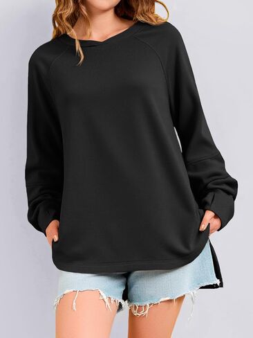 Fisoew Womens swegensher swershirt ascal Crewneck Long Sleeve Fall Pullover Tops قمصان تجريب فضفاضة مع فتحة الإبهام in Saudi Arabia