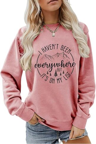 Camping Sweatshirts Women I Haven't Been Everywhere but It's on My List Graphic Shirt Long Sleeve Pullover Tops in Saudi Arabia