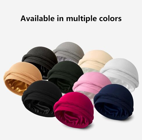 Upgraded Halo Turban Durag for Men &Women, Pre-Tied Skull Cap, Hair Loss Hat Silk-Lined Headwraps, Sleeping Bonnet in Saudi Arabia