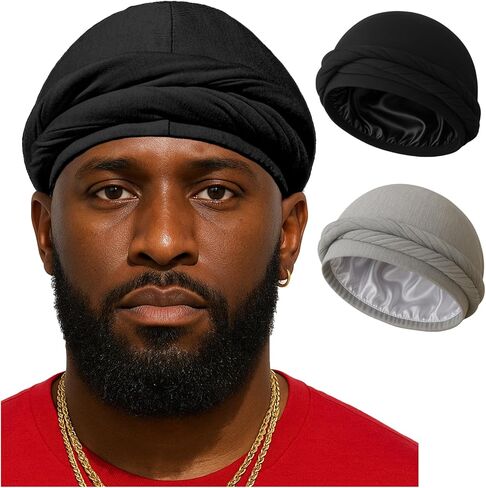 تم ترقية Durag Halo Turban للرجال والنساء ، قبعة جمجمة مسبقة ، وقبعة تساقط الشعر قبعة المبطنة الحرير ، وغطاء نوم in Saudi Arabia