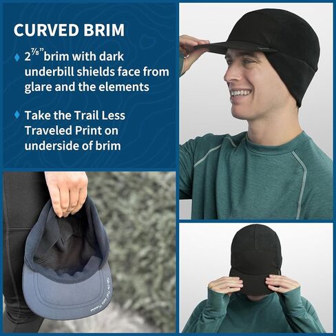 TrailHeads Men’s Winter Hat with Visor - Fleece Beanie for Men - Warm Hats for Men - Black Beanie, Running, Winter Golf in Saudi Arabia