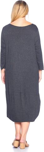 Plus Size Solid 3/4 Sleeve Bubble Hem Pocket Midi Dress - Made in USA in Kuwait