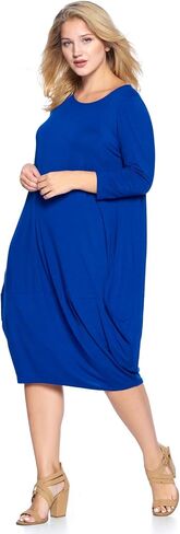 Plus Size Solid 3/4 Sleeve Bubble Hem Pocket Midi Dress - Made in USA in Kuwait