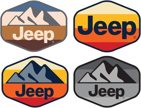 Jeep Mountain Scail and Stripes Logos Premium Vinyl Stickers Hex 4 "× 3" (حزمة 4) in Kuwait