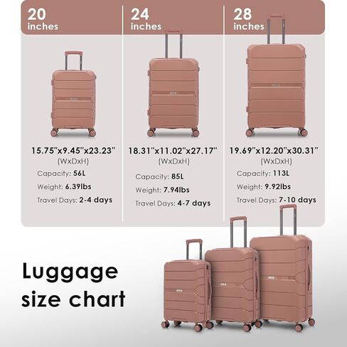 3-piece Set of Four-wheel Hardshell Travel Luggage with 100% PP Material, Embedded Password Lock, Silent Universal Dual Spinner Wheel, 20 Inches/24 Inches/28 Inches in Saudi Arabia