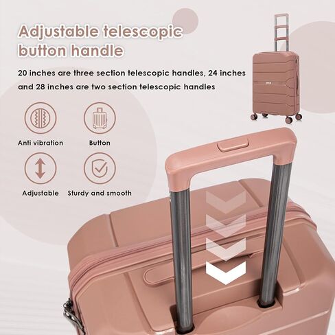 3-piece Set of Four-wheel Hardshell Travel Luggage with 100% PP Material, Embedded Password Lock, Silent Universal Dual Spinner Wheel, 20 Inches/24 Inches/28 Inches in Saudi Arabia