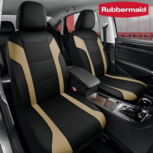 غطاء مقعد السيارة من Rubbermaid Leather-غطاء مقعد أمامي عالمي ، وتوافق مع الوسادة الهوائية ، وسهلة التثبيت ، ومقاومة مقاومة للماء ودائم للسيارات للشاحنات والشاحنات وسيارات الدفع الرباعي والشاحنات-الأسود in Saudi Arabia