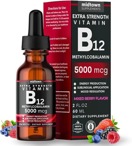 B12 Vitamins 5000 MCG - Dropsual B12 Methylcobalamin Drops - فيتامين ب 12 للنساء والرجال - المزاج والطاقة المعزز B 12 للتمثيل الغذائي والدعم الصحي in Saudi Arabia