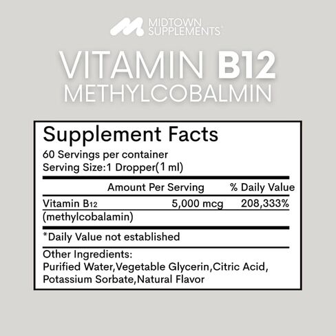 B12 Vitamins 5000 MCG - Dropsual B12 Methylcobalamin Drops - فيتامين ب 12 للنساء والرجال - المزاج والطاقة المعزز B 12 للتمثيل الغذائي والدعم الصحي in Saudi Arabia