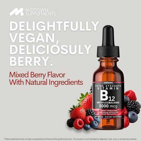 B12 Vitamins 5000 MCG - Dropsual B12 Methylcobalamin Drops - فيتامين ب 12 للنساء والرجال - المزاج والطاقة المعزز B 12 للتمثيل الغذائي والدعم الصحي in Saudi Arabia