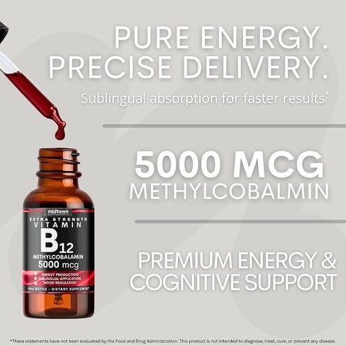 B12 Vitamins 5000 MCG - Dropsual B12 Methylcobalamin Drops - فيتامين ب 12 للنساء والرجال - المزاج والطاقة المعزز B 12 للتمثيل الغذائي والدعم الصحي in Saudi Arabia