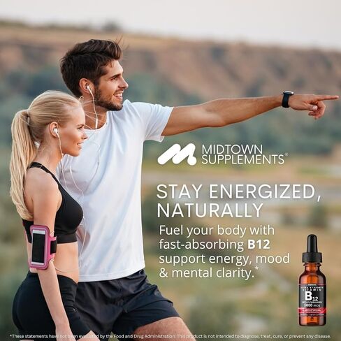 B12 Vitamins 5000 MCG - Dropsual B12 Methylcobalamin Drops - فيتامين ب 12 للنساء والرجال - المزاج والطاقة المعزز B 12 للتمثيل الغذائي والدعم الصحي in Saudi Arabia