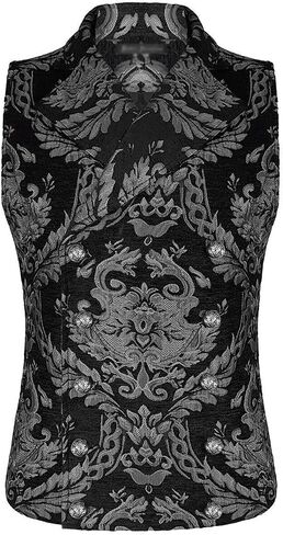 الجودة الجودة الجودة الفيكتورية Steampunk Edwardian Western Cavalier Weistcoat Vest Brocade Silver Black Gothic Men's Men in Saudi Arabia