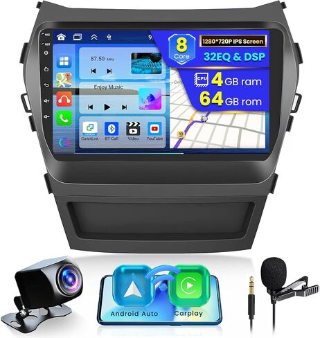 8 Core 6+128G Android 13 ستيريو سيارة لشركة Hyundai Santa Fe IX45 2013-2017 Wireless Carplay Android Auto، 9 بوصة 1280x720 HD شاشة لمس راديو السيارة مع DSP GPS Navigation BT FM RDS in Saudi Arabia