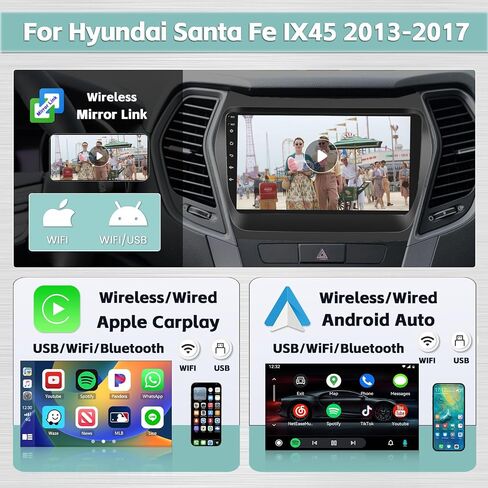 8 Core 6+128G Android 13 ستيريو سيارة لشركة Hyundai Santa Fe IX45 2013-2017 Wireless Carplay Android Auto، 9 بوصة 1280x720 HD شاشة لمس راديو السيارة مع DSP GPS Navigation BT FM RDS in Saudi Arabia