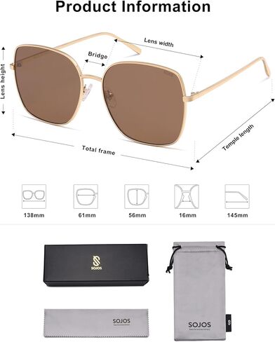 SOJOS Trendy Eversive Square Metal Frame نظارات شمسية للنساء رجال Retro Big Flat Protect UV Protections SJ1146 in Kuwait