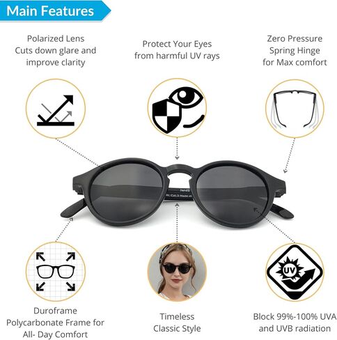 J+S Hali Small Round Polarized Sunglasses for Women Men | Spring Hinge Frame | Polarized 100% UV 400 | Medium-Small Fit in Saudi Arabia