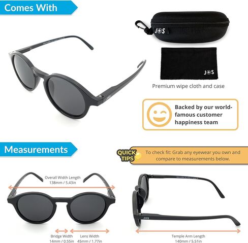 J+S Hali Small Round Polarized Sunglasses for Women Men | Spring Hinge Frame | Polarized 100% UV 400 | Medium-Small Fit in Saudi Arabia