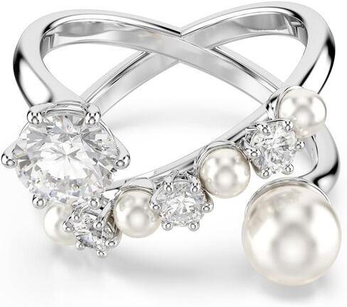 Swarovski Matrix cocktail ring, Crystal pearl, Round cut, clear, Rhodium finish in Saudi Arabia