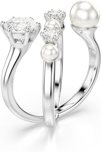 Swarovski Matrix cocktail ring, Crystal pearl, Round cut, clear, Rhodium finish in Saudi Arabia