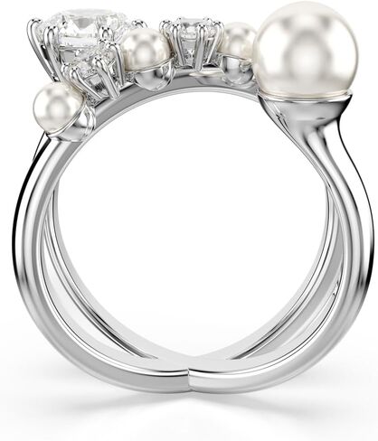 Swarovski Matrix cocktail ring, Crystal pearl, Round cut, clear, Rhodium finish in Saudi Arabia